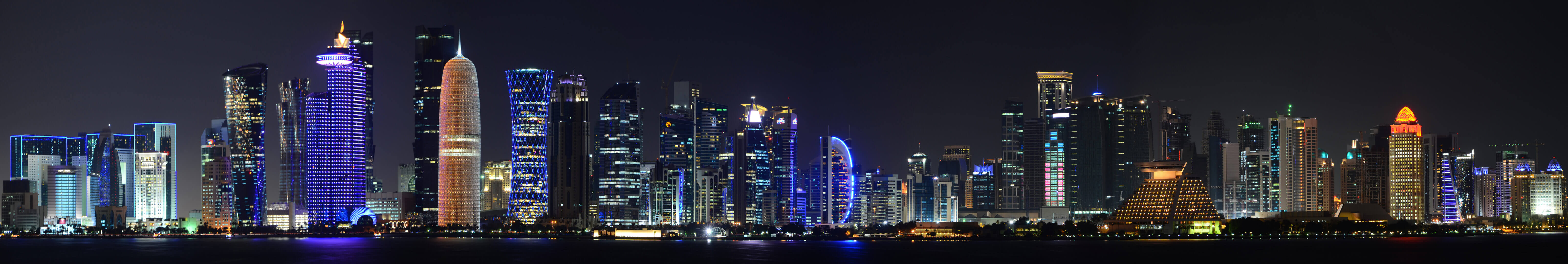 The skyline panorama of Doha at dusk